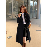 恒源祥風(fēng)衣外套女春秋2025年新款流行中長款小個子英倫風(fēng)感氣質(zhì)大衣 黑色 赫本風(fēng) S 100-110斤