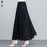 茵侈2025夏季雪紡半身裙長款半截長裙高腰仙女新款純色大擺裙跳舞裙子 黑色雙減雪紡【含內襯2層】 均碼 裙長80厘米高149-157