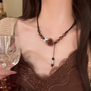 栢啟歆新中式項(xiàng)鏈蝴蝶民族風(fēng)陶瓷古風(fēng)女士漢服旗袍配飾毛衣鏈吊墜文藝 玫瑰陶瓷項(xiàng)鏈【窯變黑】