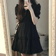 CTOX韓版復古氣質(zhì)小黑裙木耳邊娃娃領收腰顯瘦連衣裙女學生夏季a字裙 圖片色 L 100-115斤