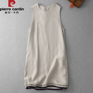 皮爾卡丹（pierre cardin）設(shè)計(jì)感小眾復(fù)古刺繡背心連衣裙女夏季新款棉麻休閑百搭無(wú)袖A字裙 麻色歐美裙子/高級(jí)感/高端精致/ M (建議90-115斤)