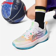 李寧童鞋兒童籃球鞋男童2025新品先鋒靈防滑耐磨網(wǎng)面透氣比賽籃球鞋 標準白/熒光甜橙/海青藍24-11 42