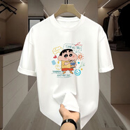 港風(fēng)短袖t恤女日系2025短袖T恤男女上衣服潮流百搭白色T恤潮t 冰絲短袖白色小新 M （80-100斤可穿