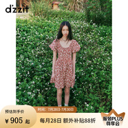DZZIT地素連衣裙2025夏季新款法式碎花荷葉邊無袖裙子女3J2O3276P 大紅色（短袖） S