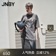 JNBY/江南布衣25夏新品T恤女小花仙客來印花直筒中袖圓領5P4112330 072/中雜灰 S