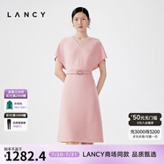 朗姿/LANCY夏季新款蝙蝠袖收腰醋酸連衣裙女氣質(zhì)優(yōu)雅粉色裙子 霧霾粉色 2XL