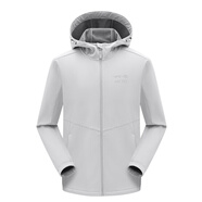 亞特（AIR TEX）男女連帽軟殼衣登山服防風(fēng)夾克蓄熱保暖抓絨外套戶(hù)外沖鋒衣 白樺灰_【男女同款】SD M