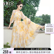 絲柏舍【明星同款】法式碎花連衣裙2025春夏新款女裝度假風(fēng)收腰長(zhǎng)裙