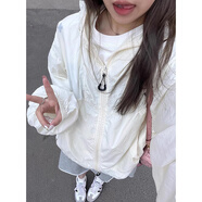 JRET韓版hiphop連帽長(cháng)袖防曬服女夏季寬松別致原宿風(fēng)學(xué)院休閑百搭上衣 米白色 L