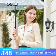 百圖betu女裝秋新款針織衫小翻領(lǐng)長袖小香風針織POLO衫女2308T15 杏色 M