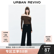 UR秋季新款女裝法式氣質(zhì)一字領(lǐng)修身長袖T恤UWM440015 咖棕 XL