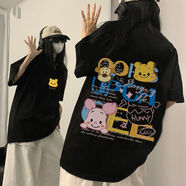 鮮冠100%純棉2025新款t恤短袖女夏季美式字母印花高街潮寬松休閑體恤 220克-黑 M