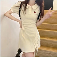 衣然呈品連衣裙女夏季新款美式高街潮牌時(shí)尚設計感抽繩a字polo連衣短裙女 杏色 M 【建議90-105斤】
