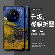 幸運鉆 適用vivoXFold3pro手機殼XFold3磁吸中軸折疊屏小羊皮防摔梵高花田高級2025新款超火保護套 中軸磁吸實黑-梵高火車C vivoXFold3pro