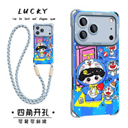 藝彩家 蘋果17promax手機(jī)殼新款可背斜挎掛繩iPhone17Pro液態(tài)硅膠17開車男生四角防摔女十七保護(hù)套 煙藍(lán)色-愛心機(jī)器貓1-掛件B186 蘋果17ProMax