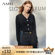 AMII極簡(jiǎn)洋氣V領(lǐng)針織開(kāi)衫春秋新款全棉長(cháng)袖上衣女短裝毛衣針織外套 黑色 150/76A/XS