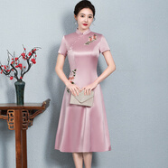 黛娜婭（Dainaya）旗袍女2025春夏季新款媽媽裝中國風日常改良復(fù)古漢服連衣裙  1615 粉紅色 M