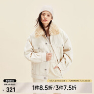 ONLY秋冬復(fù)古翻毛領(lǐng)寬松印花短款牛仔外套女|12340B002 J2G 米白色 S 160/80A
