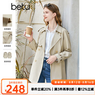 百圖betu女裝秋新款風(fēng)衣氣質(zhì)英倫風(fēng)中長(zhǎng)款遮肉顯瘦風(fēng)衣女2308T93 杏色 M