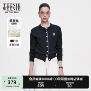 Teenie Weenie小熊女裝春簡(jiǎn)約柔軟親膚毛針織空調(diào)開(kāi)衫薄款毛衣披肩 藏青色 XS