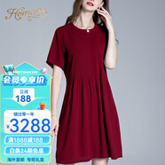 Homesee海外輕奢高端連衣裙歐美大碼女裝胖mm氣質(zhì)顯瘦遮肚設計感時(shí)尚小黑 酒紅 L