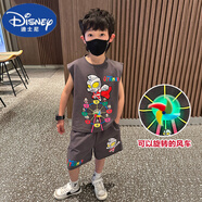 迪士尼（Disney）男童夏裝無袖背心套裝2025新款帥洋氣運動兒童夏季韓版奧特曼衣服 灰色 摩天輪奧特曼 90 cm