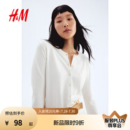 H&M女裝毛針織衫夏季慵懶風圓領(lǐng)長袖打底衫短款外套0579541 奶油色 M 165/96