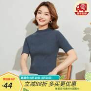 金菊含羊毛多色可選早春新款細(xì)坑條特價(jià)打底毛衣半高領(lǐng)短袖女式針織衫 藍(lán)灰 XL