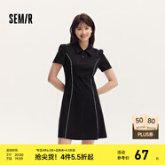 森馬（Semir）連衣裙女撞色短裙潮酷百搭夏季潮流polo領小黑裙顯瘦休閑時尚 黑色90001 S