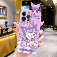 三麗鷗（SANRIO）同款適用于手機殼少女新款iPhone16卡通奶茶庫洛米16plus可愛美樂蒂16pro全包防摔斜挎式 紫-奶茶菱格庫洛米+趴趴 iPhone SE4