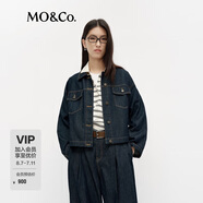 MO&Co.牛仔夾克春新品酵洗棉質(zhì)截短款翻領(lǐng)懷舊西部風(fēng)