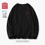 名創(chuàng  )優(yōu)品（MINISO）初秋純棉打底衫男春秋重磅圓領(lǐng)內搭上衣男女生百搭純色長(cháng)袖T恤潮 黑色(m抱心熊胸標) M 170(30天質(zhì)量問(wèn)題全額退)
