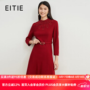 愛特愛（EITIE）氣質(zhì)半高領(lǐng)收腰連衣裙羊毛呢子裙冬季新款簡約大氣A字裙6807512 紅色60 S 155