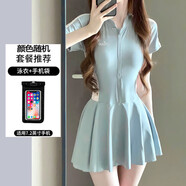 莫代爾中學(xué)生游泳衣女2025新款連體運動(dòng)游泳館保守顯瘦微胖女孩泳裝夏季 【套餐2】9100灰藍+防水手機袋 L 建議100-110斤
