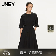 JNBY/江南布衣春秋連衣裙女蝙蝠袖X型中腰圓領(lǐng)淑女氣質(zhì)棉質(zhì)5N3G13940 001/本黑 S