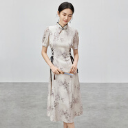 尚都比拉新中式國風(fēng)連衣裙女夏收腰印花裙優(yōu)雅中長(cháng)裙 漢玉色W42L54866  S