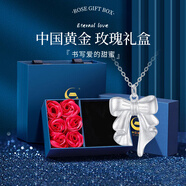 中國(guó)黃金（CHINA GOLD）銀項(xiàng)鏈女生蝴蝶純銀項(xiàng)鏈輕奢小眾高級(jí)感情人節(jié)生日禮物送女友老婆 925銀*唯美蝴蝶結(jié)項(xiàng)鏈【玫瑰禮盒】