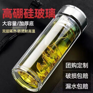 蘇泊爾（SUPOR）摔不爛鋼化玻璃杯500ml耐摔高溫硼硅雙層玻璃杯保護套男士茶杯 O65-鋼本色450-雙層【破損包賠】