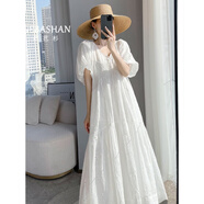 歌芭杉（GEBASHAN）品牌女裝法式白色連衣裙夏季新款潮流氣質(zhì)仙女森系設計感小眾長(cháng)裙 白色 L