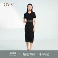OVV2023春夏新款女裝挺括彈力鏤空幾何圖案直筒針織半身裙 黑色（凈色）04 L