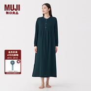 無(wú)印良品（MUJI）女式 人字紋紗織連衣裙女裝裙子長(zhǎng)裙 25年秋季純棉連身裙FD1M9C5A 深藏青色 L (165/88A)