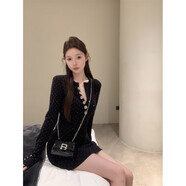 ANTCITY 202025早春璀璨星空歐美辣妹輕奢燙鉆包臀長袖連衣裙 黑色 均碼