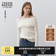 Teenie Weenie小熊女裝簡約時尚毛衣冬季一字領(lǐng)露肩金絲貼布上衣女 象牙白 M 165