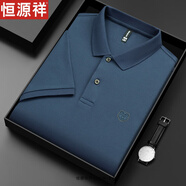 恒源祥高端純棉短袖T恤男士夏季POLO體恤衫絲光棉翻領(lǐng)老虎頭半袖男上衣 藍(lán)灰 3XL 190【建議175-190斤】
