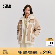 森馬（Semir）外套女牛角扣翻領寬松文藝2024冬季仿麂皮仿兔毛夾克109724108011