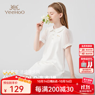 英氏（YEEHOO）女童連衣裙兒童裙子短袖公主裙夏季中大童裝泡泡袖polo領(lǐng)長(zhǎng)裙夏裝 泡泡袖POLO白色 140