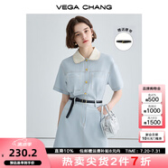 VEGA CHANG法式茶歇連衣裙女2025夏季新款高級感氣質(zhì)小個子顯瘦赫本風(fēng)長裙子 baby藍(lán)（短款） M