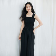 佳人苑（JiaRenyuan）休閑褲女2025年夏季新款方領荷葉邊蕾絲裝飾連體褲時尚摩登 黑色 XS
