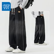 真維斯（Jeanswest）秋季新款萊賽爾天絲牛仔褲男寬松直筒美式高街潮牌漸變闊腿休閑褲 K981-黑色 M