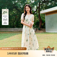茵曼（INMAN）夏季植物碎花印花全棉女裝圓領(lǐng)連衣裙百搭裙子 杏色-連衣裙 S